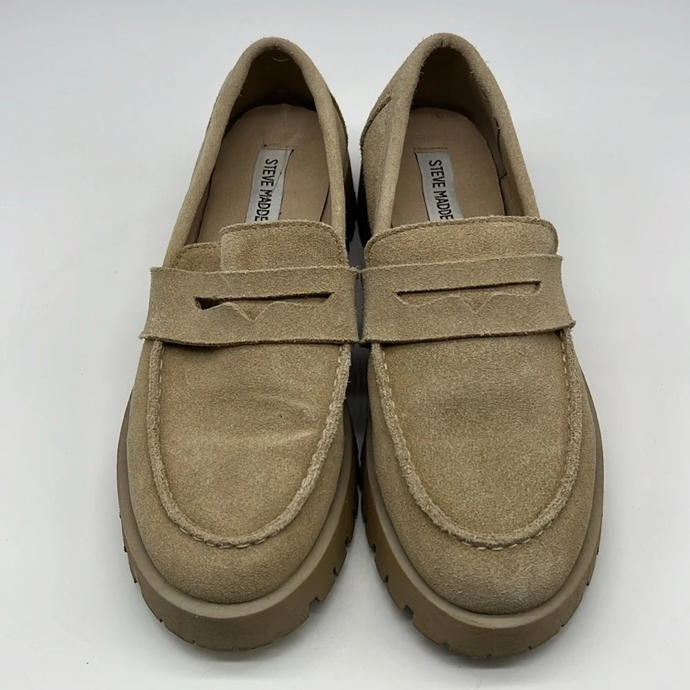 Steve Madden - Lila Taupe Suede Slip On Rounded Close Toe Chunky Loafer Size 8.5